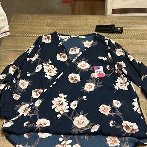 Wishful Park Blue and Pink Wrap Blouse 3/4 Sleeve